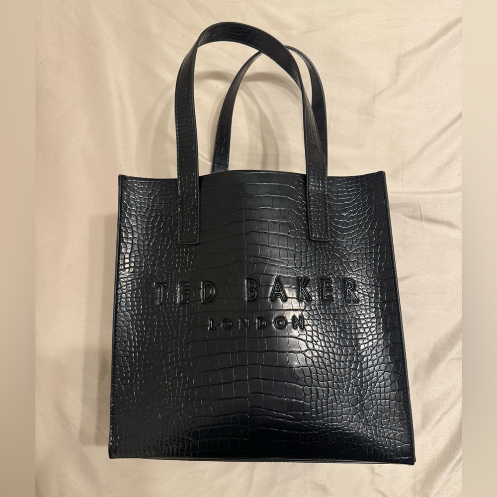 👜NWOT Ted Baker Black Croc-Embossed Small Tote - Picture 1 of 3